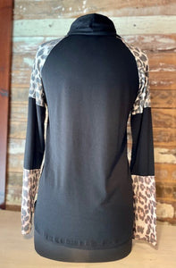Long Sleeve Black & Leopard Block Print Top