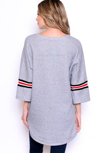 Sporty V-Neck Tunic with 3/4 Sleeves