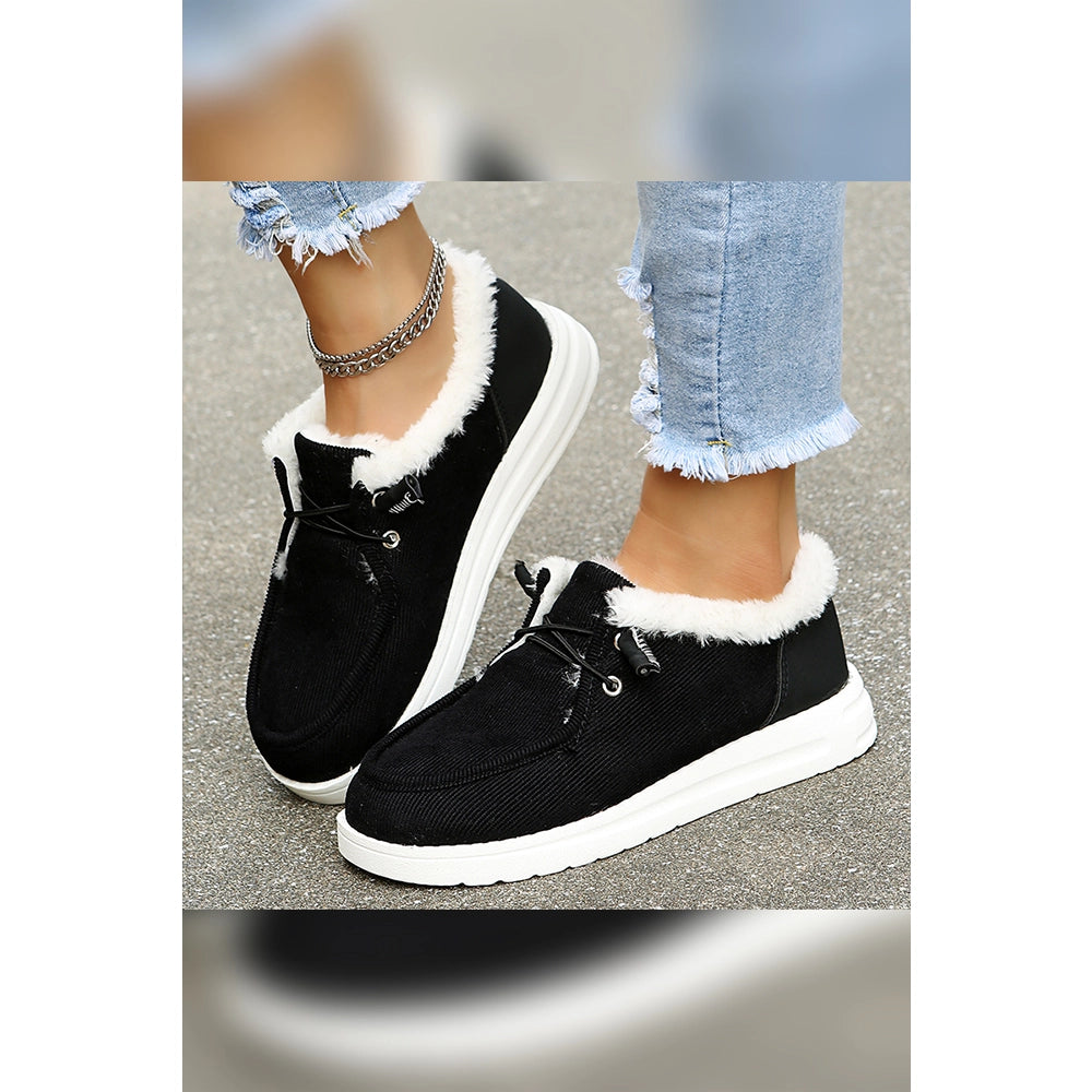 Fluffy Flat Slip On Shoes - Black