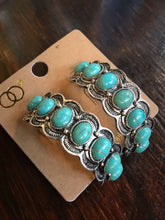 Load image into Gallery viewer, Semi-Hoop Fashion Earrings in Turquoise &amp; Silver
