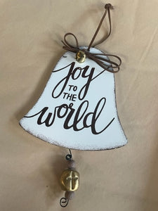 White Wood Bell Ornmt-Joy to the World