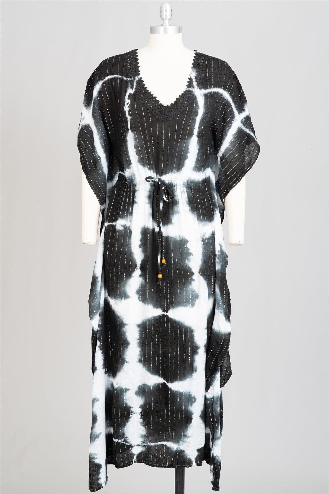 Long V-Neck Kaftan - Black+White