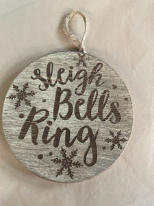 Round Wood Disc Ornament - Sleigh Bells Ring