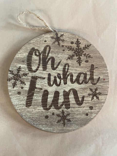 Round Wood Disc Ornament - Oh What Fun