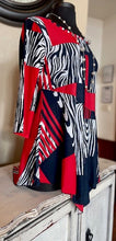 Load image into Gallery viewer, 3/4 Sleeve Asymmetrical Tunic Top - Red/White/Black
