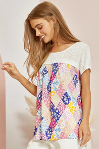 Short Sleeve Patchwork Print Top