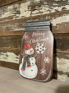LED Jar Hanger with Snowman - Merry Christmas