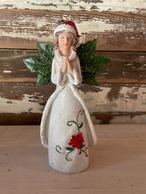 POINSETTA & HOLLY ANGEL FIGURINE