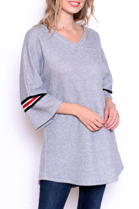 Sporty V-Neck Tunic with 3/4 Sleeves
