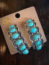 Load image into Gallery viewer, Semi-Hoop Fashion Earrings in Turquoise &amp; Silver
