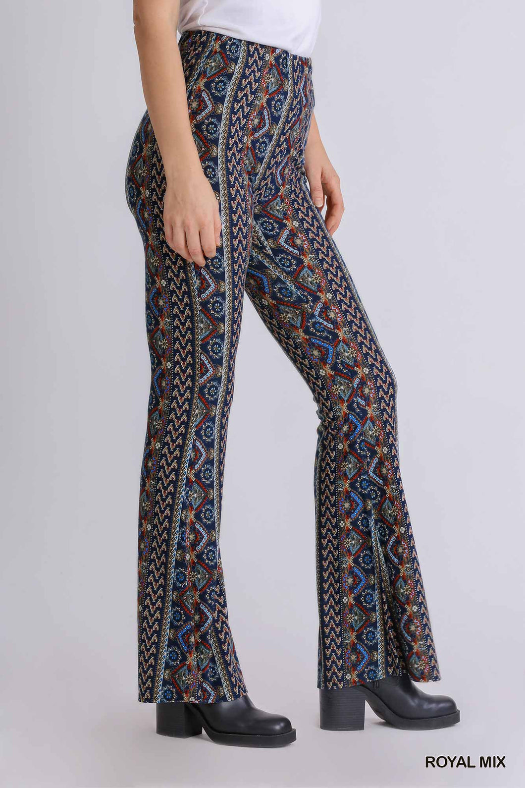 Umgee Knit Pull-On Flare Pant in Royal Mixed Blues