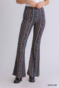 Umgee Knit Pull-On Flare Pant in Royal Mixed Blues