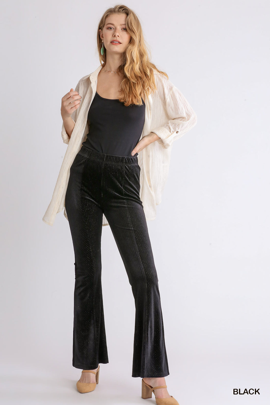 Umgee Knit Pull-On Flare Pant in Black