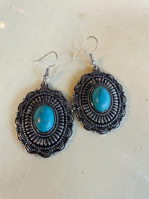 Concho Fashion Earrings - Turquoise+Silver