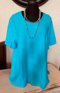 Short Sleeve Pull Over Top - Turquoise