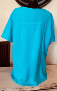 Short Sleeve Pull Over Top - Turquoise