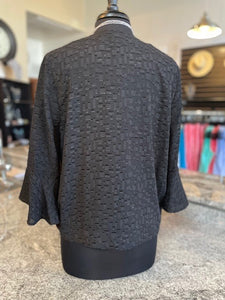 Textured Bell Sleeve Cardigan - Black