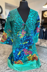 Blue & Turquoise Print Cover-Up Dress