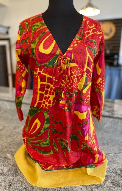 Red & Gold Printed Cover-Up Dress