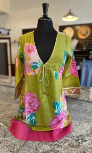 Pink & Green Floral Print Cover-Up Dress