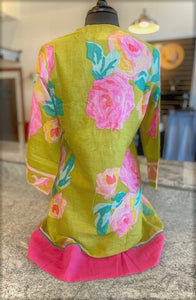Pink & Green Floral Print Cover-Up Dress