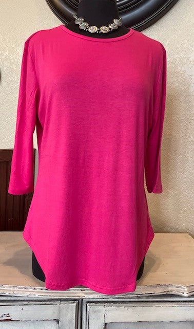 Basic 3/4 Sleeve Top - Hot Pink