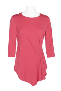 Crew Neck - 3/4 Sleeve - Asymmetrical Gathered Side Pleat Solid Top