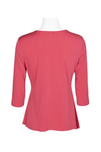 Crew Neck - 3/4 Sleeve - Asymmetrical Gathered Side Pleat Solid Top