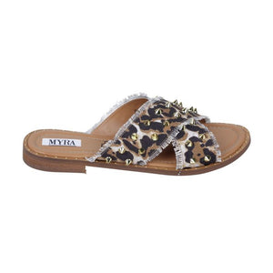 "Fudge" Studded Leopard Print Slides by Myra