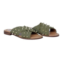 Load image into Gallery viewer, &quot;Fluff&quot; Studded Dark Olive Slides by Myra
